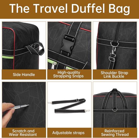 Foldable Duffel Bag,Large Expandable Rolling Travel Duffle Bag with Wheels Waterproof Collapsible Luggage Carry on Duffel Bag with Wheels and Handle, Black in Saudi Arabia