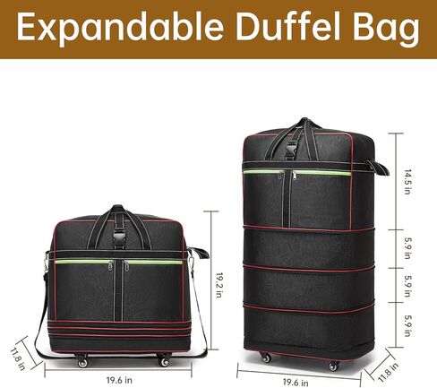 Foldable Duffel Bag,Large Expandable Rolling Travel Duffle Bag with Wheels Waterproof Collapsible Luggage Carry on Duffel Bag with Wheels and Handle, Black in Saudi Arabia