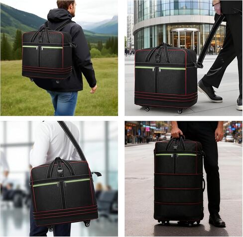 Foldable Duffel Bag,Large Expandable Rolling Travel Duffle Bag with Wheels Waterproof Collapsible Luggage Carry on Duffel Bag with Wheels and Handle, Black in Saudi Arabia