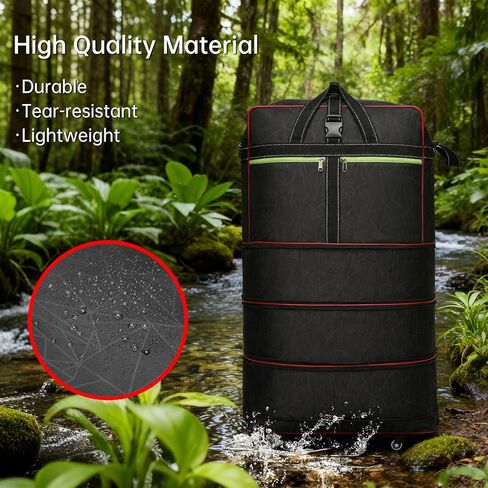 Foldable Duffel Bag,Large Expandable Rolling Travel Duffle Bag with Wheels Waterproof Collapsible Luggage Carry on Duffel Bag with Wheels and Handle, Black in Saudi Arabia
