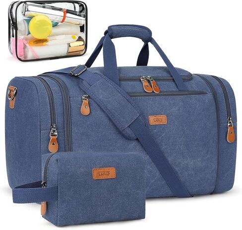 Canvas Mens Duffle Bag for Travel - Expandable 50L Weekender Bags with Toiletry Bag, Overnight Bag Travel Duffel Carry On Luggage with Removable Shoulder Strap, Durable & Water-Resistant in Kuwait