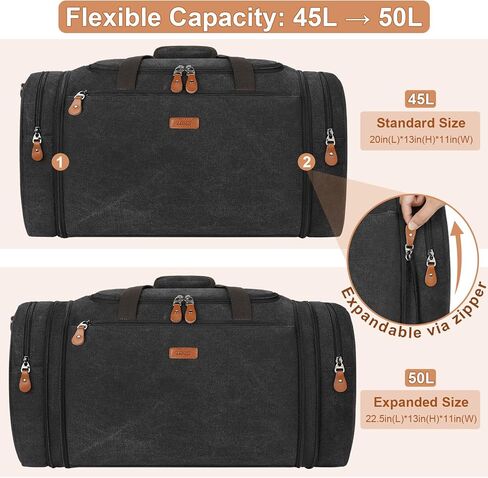 Canvas Mens Duffle Bag for Travel - Expandable 50L Weekender Bags with Toiletry Bag, Overnight Bag Travel Duffel Carry On Luggage with Removable Shoulder Strap, Durable & Water-Resistant in Kuwait