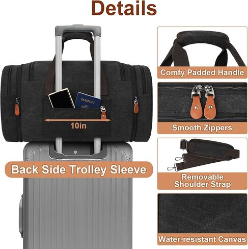 Canvas Mens Duffle Bag for Travel - Expandable 50L Weekender Bags with Toiletry Bag, Overnight Bag Travel Duffel Carry On Luggage with Removable Shoulder Strap, Durable & Water-Resistant in Kuwait