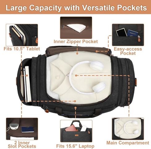 Canvas Mens Duffle Bag for Travel - Expandable 50L Weekender Bags with Toiletry Bag, Overnight Bag Travel Duffel Carry On Luggage with Removable Shoulder Strap, Durable & Water-Resistant in Kuwait