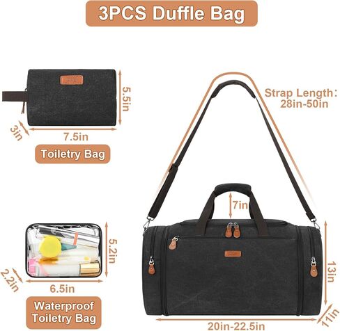 Canvas Mens Duffle Bag for Travel - Expandable 50L Weekender Bags with Toiletry Bag, Overnight Bag Travel Duffel Carry On Luggage with Removable Shoulder Strap, Durable & Water-Resistant in Kuwait