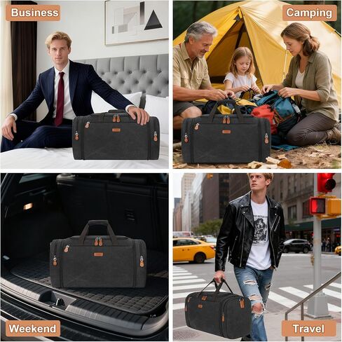 Canvas Mens Duffle Bag for Travel - Expandable 50L Weekender Bags with Toiletry Bag, Overnight Bag Travel Duffel Carry On Luggage with Removable Shoulder Strap, Durable & Water-Resistant in Kuwait