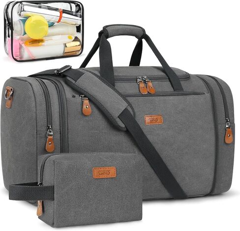 Canvas Mens Duffle Bag for Travel - Expandable 50L Weekender Bags with Toiletry Bag, Overnight Bag Travel Duffel Carry On Luggage with Removable Shoulder Strap, Durable & Water-Resistant in Kuwait