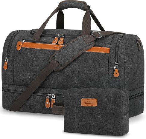 Canvas Mens Duffle Bag for Travel - Expandable 50L Weekender Bags with Toiletry Bag, Overnight Bag Travel Duffel Carry On Luggage with Removable Shoulder Strap, Durable & Water-Resistant in Kuwait