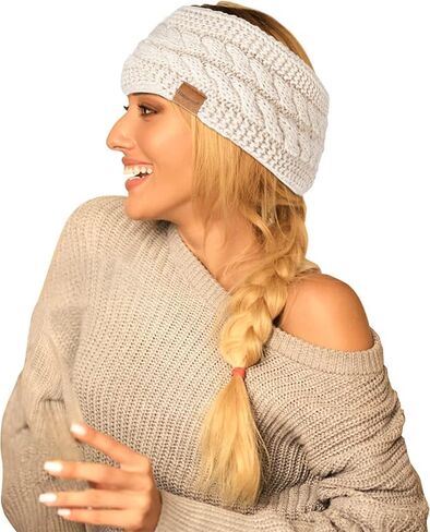 Winter Headbands for Women Wool 2 Pack, Ear Warmers for Women Headband Knit Thick Fleece Lined(Black+Navy) in Saudi Arabia