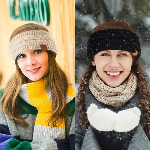 Winter Headbands for Women Wool 2 Pack, Ear Warmers for Women Headband Knit Thick Fleece Lined(Black+Navy) in Saudi Arabia