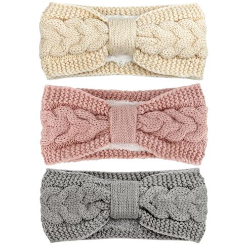 Knit Winter Headbands for Women Fuzzy Wool Fleece Lined Ear Warmers Elastic Turban Crocheted Head Wrap Winter Accessories for Women Cold Weather in Saudi Arabia
