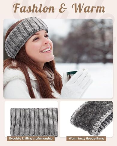 Geyoga 8 Pcs Winter Ear Warmer Headband Knit Fleece Lined Cold Thick Warm Plush Fuzzy Crochet Headband Cold Weather Ear Muffs for Women Men Stocking Stuffers Christmas Gifts, 8 Colors in Saudi Arabia