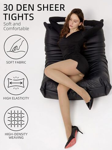 2 Pair T-Crotch Sheer Pantyhose for Women- 30D High Waist Control Top Stockings with Invisible Reinforced Toes in Saudi Arabia