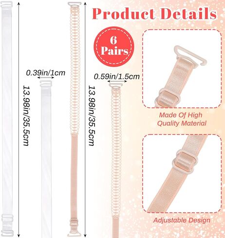 6 Pairs Bra Straps Decorative,Lace & Clear Dress Straps for Strapless Dresses, Elastic Adjustable Decorative Bra Strap Replacement Shoulder for Women Girls, Tube Top, Dress, 4 Colors in Saudi Arabia