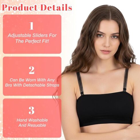 6 Pairs Bra Straps Decorative,Lace & Clear Dress Straps for Strapless Dresses, Elastic Adjustable Decorative Bra Strap Replacement Shoulder for Women Girls, Tube Top, Dress, 4 Colors in Saudi Arabia