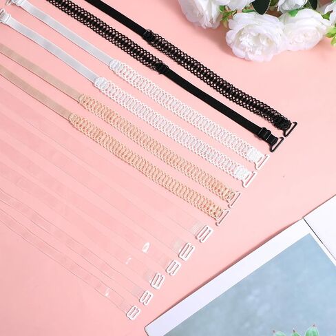 6 Pairs Bra Straps Decorative,Lace & Clear Dress Straps for Strapless Dresses, Elastic Adjustable Decorative Bra Strap Replacement Shoulder for Women Girls, Tube Top, Dress, 4 Colors in Saudi Arabia
