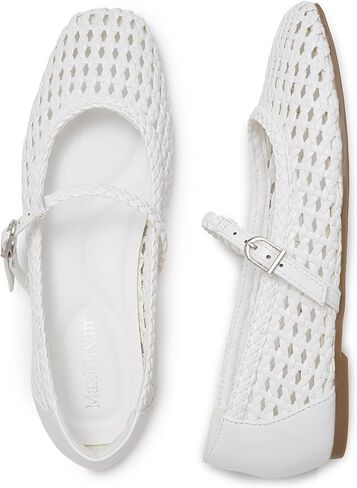 حذاء باليه مسطح من MaxMuxun للنساء بمقدمة مربعة من Mary Jane حذاء مسطح مريح منسوج أنيق in Kuwait