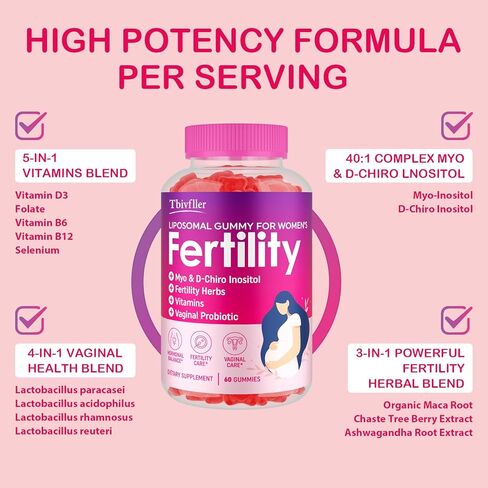 Fertility Supplements for Women, Prenatal Vitamins with Myo-Inositol & D-Chiro Inositol, Folate, Herbs, for Hormonal Balance, Fertility & Vaginal Care, 60 Prenatal Gummies (Raspberry) in Saudi Arabia