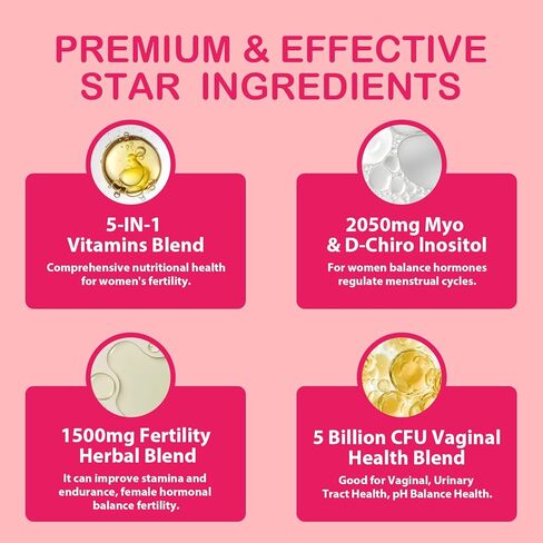 Fertility Supplements for Women, Prenatal Vitamins with Myo-Inositol & D-Chiro Inositol, Folate, Herbs, for Hormonal Balance, Fertility & Vaginal Care, 60 Prenatal Gummies (Raspberry) in Saudi Arabia