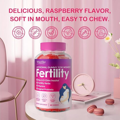 Fertility Supplements for Women, Prenatal Vitamins with Myo-Inositol & D-Chiro Inositol, Folate, Herbs, for Hormonal Balance, Fertility & Vaginal Care, 60 Prenatal Gummies (Raspberry) in Saudi Arabia