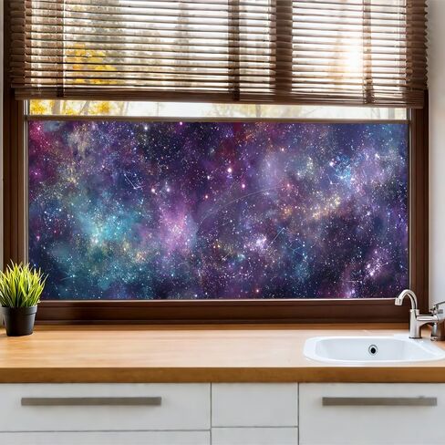 قطعة واحدة من فيلم نافذة Galaxy Starry Sky مقاس 39.4 × 17.3 بوصة باللون الأرجواني والأزرق كوكبة مزخرفة للخصوصية غطاء زجاجي ثابت للمنزل والمكتب وغرفة المعيشة ومساحة الباب ونافذة الديكور in Kuwait