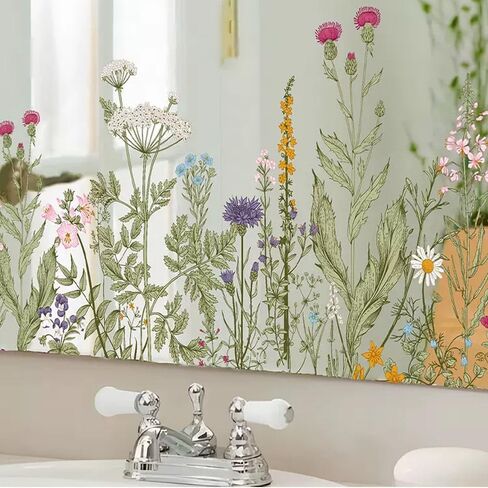 Wild Flowers Spring Window Sticker Double-Side Botanical Window Film,Colorful Static Cling DIY Removable for Home Window Mirror Door Glass Room Decor in Kuwait