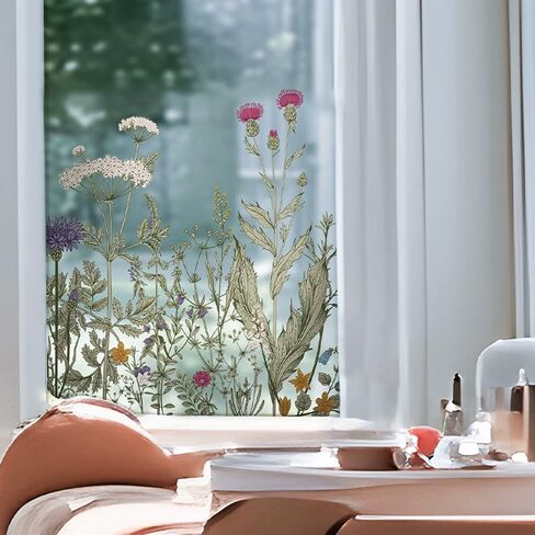 Wild Flowers Spring Window Sticker Double-Side Botanical Window Film,Colorful Static Cling DIY Removable for Home Window Mirror Door Glass Room Decor in Kuwait