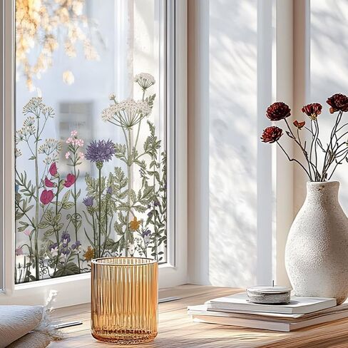 Wild Flowers Spring Window Sticker Double-Side Botanical Window Film,Colorful Static Cling DIY Removable for Home Window Mirror Door Glass Room Decor in Kuwait
