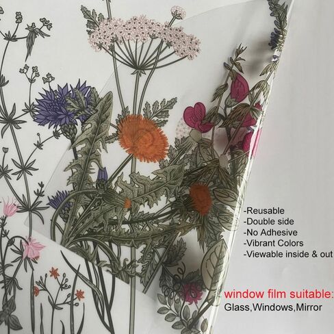 Wild Flowers Spring Window Sticker Double-Side Botanical Window Film,Colorful Static Cling DIY Removable for Home Window Mirror Door Glass Room Decor in Kuwait