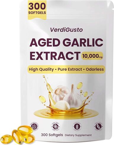 10000mg Aged Garlic Extract | 300 Softgels | Odorless Garlic Supplements | Antioxidant Support & Cognitive Function | Pure Allium Sativum 20:1 Extract | Non-GMO, Gluten-Free in Kuwait