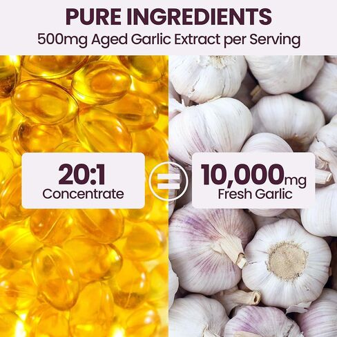 10000mg Aged Garlic Extract | 300 Softgels | Odorless Garlic Supplements | Antioxidant Support & Cognitive Function | Pure Allium Sativum 20:1 Extract | Non-GMO, Gluten-Free in Kuwait