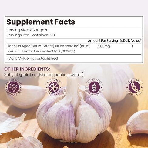 10000mg Aged Garlic Extract | 300 Softgels | Odorless Garlic Supplements | Antioxidant Support & Cognitive Function | Pure Allium Sativum 20:1 Extract | Non-GMO, Gluten-Free in Kuwait