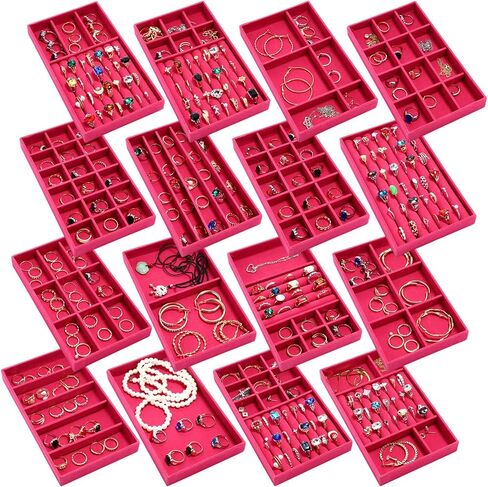 Landical 32 Pcs Jewelry Tray Velvet Stackable Jewelry Organizer Trays Drawer with Divider Earring Ring Necklace Display (Beige) in Saudi Arabia