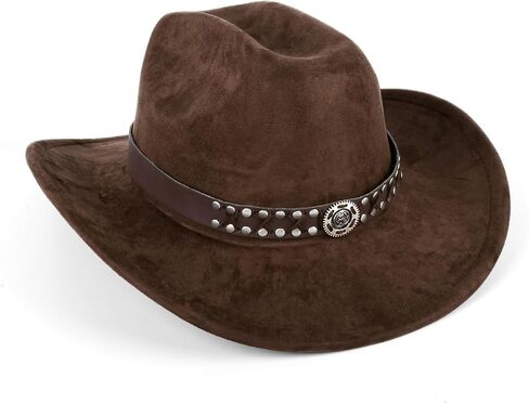 Cowboy Hat Unisex Wide Brim Outdoor Suede Hat Coffee Color Classic Western Cowboy Hats for Men and Women Soft Comfortable Adjustable Size Fashionable Cowboy Outfit in Saudi Arabia
