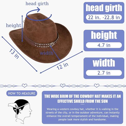 Cowboy Hat Unisex Wide Brim Outdoor Suede Hat Coffee Color Classic Western Cowboy Hats for Men and Women Soft Comfortable Adjustable Size Fashionable Cowboy Outfit in Saudi Arabia