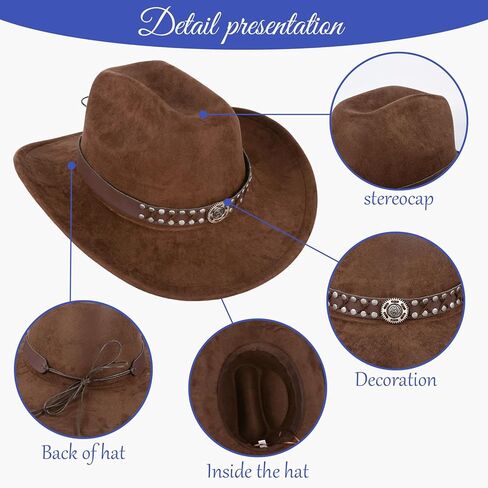 Cowboy Hat Unisex Wide Brim Outdoor Suede Hat Coffee Color Classic Western Cowboy Hats for Men and Women Soft Comfortable Adjustable Size Fashionable Cowboy Outfit in Saudi Arabia