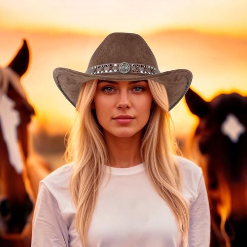 Cowboy Hat Unisex Wide Brim Outdoor Suede Hat Coffee Color Classic Western Cowboy Hats for Men and Women Soft Comfortable Adjustable Size Fashionable Cowboy Outfit in Saudi Arabia