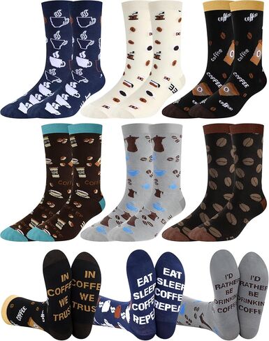 6 Pairs Novelty Coffee Socks for Men Funny Cotton Crew Socks Holiday Valentine's Day Birthday Gifts for Coffee Lovers Barista in Saudi Arabia