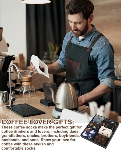 6 Pairs Novelty Coffee Socks for Men Funny Cotton Crew Socks Holiday Valentine's Day Birthday Gifts for Coffee Lovers Barista in Saudi Arabia