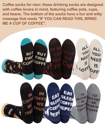 6 Pairs Novelty Coffee Socks for Men Funny Cotton Crew Socks Holiday Valentine's Day Birthday Gifts for Coffee Lovers Barista in Saudi Arabia