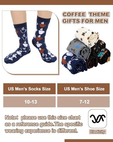 6 Pairs Novelty Coffee Socks for Men Funny Cotton Crew Socks Holiday Valentine's Day Birthday Gifts for Coffee Lovers Barista in Saudi Arabia