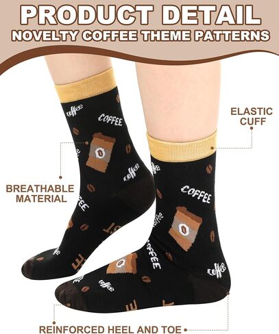 6 Pairs Novelty Coffee Socks for Men Funny Cotton Crew Socks Holiday Valentine's Day Birthday Gifts for Coffee Lovers Barista in Saudi Arabia