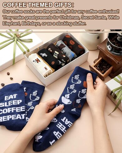 6 Pairs Novelty Coffee Socks for Men Funny Cotton Crew Socks Holiday Valentine's Day Birthday Gifts for Coffee Lovers Barista in Saudi Arabia