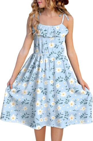 blibean Girls Summer Sundress Floral Print Strap Sleeveless Dress Size 6-15 Years in Saudi Arabia
