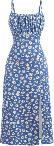 Floerns Girl's Floral Print Spaghetti Strap Cami Dress Beach Sleeveless Split Hem Midi Dresses in Saudi Arabia