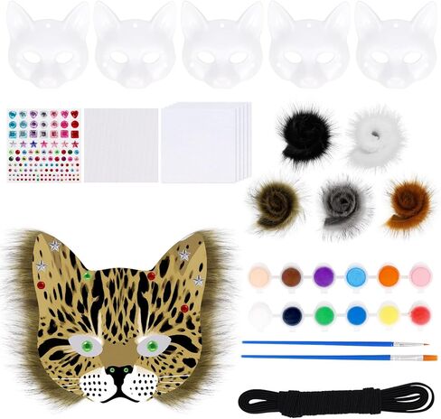 DIY Cat Fox Mask Set with Eye Meshes Stickers Faux Fur Fabric Strips for Halloween Masquerade Cosplay Party in Saudi Arabia