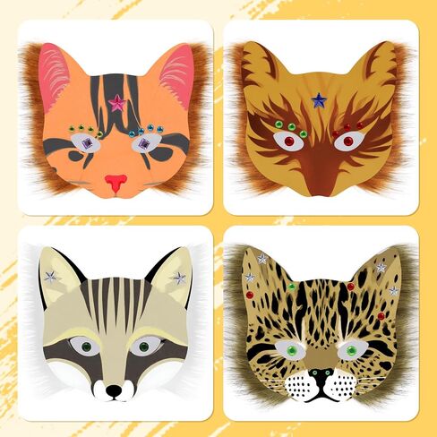 DIY Cat Fox Mask Set with Eye Meshes Stickers Faux Fur Fabric Strips for Halloween Masquerade Cosplay Party in Saudi Arabia