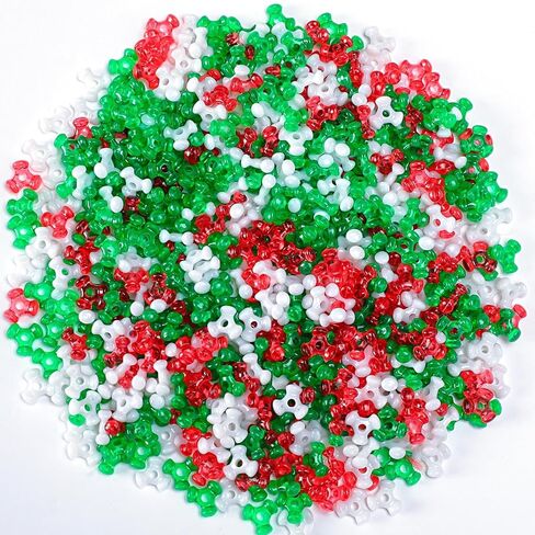 UPINS 1200Pcs Christmas Tri Beads Transparent Red Green CCB Tri-Shaped Beads for Craft Wreath Candy Cane Xmas Holiday Tree Decorations Christmas Holiday Beaded Ornament Kit in Kuwait