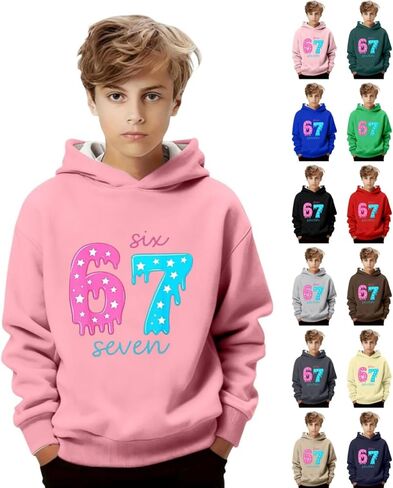 Kids 67 Hoodie Boys Girls Funny 67 Ice Cream Drip Graphic Sweatshirt Cute Preppy Long Sleeve Hooded Pullover Tops in Saudi Arabia