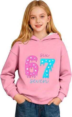 Kids 67 Hoodie Boys Girls Funny 67 Ice Cream Drip Graphic Sweatshirt Cute Preppy Long Sleeve Hooded Pullover Tops in Saudi Arabia